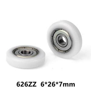 플라스틱 코팅 베어링 플랫 나일론 휠 626ZZ POM 도르래 6x26x7mm 20 개 100 개