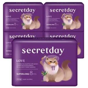 시크릿데이 러브 날개형 생리대 슈퍼롱 오버나이트 8Px5팩