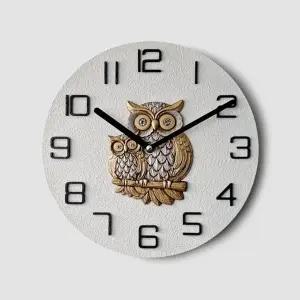 부엉이 화이트 무타공 거실 인테리어 무소음 벽시계 (KYR-W98595A)