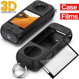 3in1 케이스 및 필름 인스타360 호환 X5 용 소프트 실리콘 보호 가방 플렉시블 카메라 화면 HD 긁힘 방지