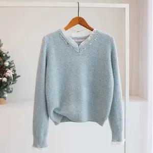 [잇수다] 티라주 비즈 믹스 프릴 레이스 레이어드 앙고라 울 니트