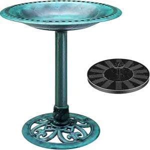 비보홈 폴리레진 앤티크 아웃도어 그린 가든 버드 배스 및 태양열 원형 연못 분수 콤보 세트