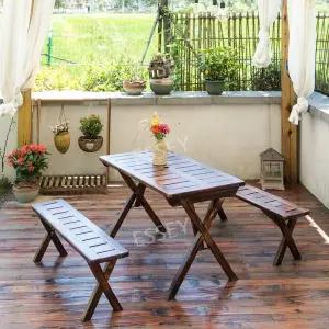 야외 테이블 의자 원목 3종 세트 테라스 정원 1.1m