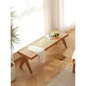 실내용 라탄 나무벤치 북유럽 카페 체리색 벤치의자