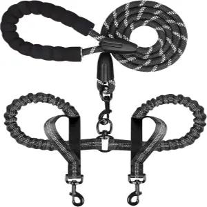 두 마리의 개를 위한 이중 개 목줄 무거운 작업 조절 가능한 엉킴 없음 번지 접이식 마리를 여러 개의