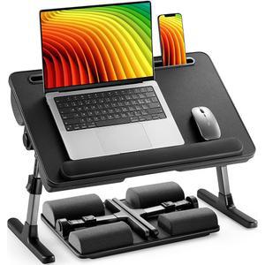 화누오 노트북 침대 책상, 침대 소파 바닥용 노트북 트레이 컴퓨터 랩 데스크, 작업, 식사, 접이식 랩 스탠드 테이블(높이 조절 및 35 조절 가능), HNLD19