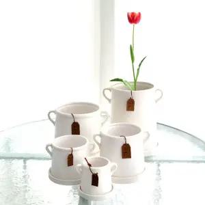 모던 도기 화분 양손잡이 롱팟 16x22cm 귀여운 화이트 흰색 심플한 꽃화분 식물 원예 디자인 베란다 가정용