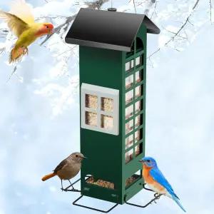 새 모이통 다람쥐 방지 중력 보호 외부 걸이용 블루 제이 메탈 메시 카디널 야생 새집 용량 25LB