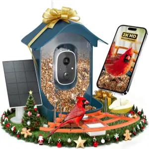 카메라 DOCoon 스마트 새 모이통 2K HD AI로 종 식별 태양광 패널 관찰 화이트 엘리펀트 선물 크리스마스