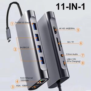 11-in-1 타입 C 도킹 스테이션 USB-C 허브 - 4K HDMI 호환 3.0 5Gbps 분배기 어댑터 (노트북 맥북 호환용)