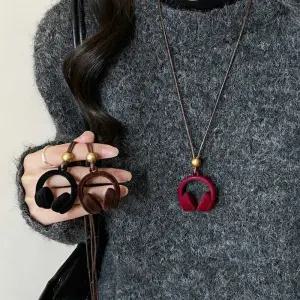 아리엘 포근한 벨벳 미니 헤드셋 롱 니트 찰떡 겨울 포인트 목걸이