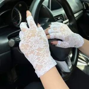 여자 여름 외출 드라이프 꽃 레이스 반 장갑 자외선 여성 운전 여름 반 햇빛차단 레이스
