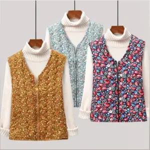 겨울 여성 엄마 할머니 꽃자수 김장 누빔 조끼 김장조끼 여성 누빔조끼 엄마선물 꽃수털조끼 면베스트