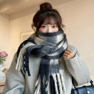 목도리 체크 겨울 머플러 여자 태슬 와이드 포근한 빅