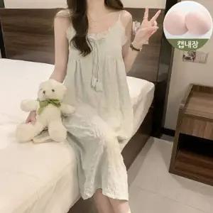 온모어 잠옷 여성 홈웨어 원피스 여름 파자마 여자 집에서입는옷 예쁜 공주 실내복 캡내장