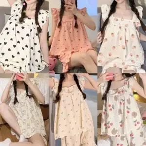 프릴 여름 잠옷세트 여성 파자마 반바지 홈웨어 세트