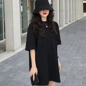 여성 롱 박스 티셔츠 깔끔한 무지 엉덩이 덮는 롱티