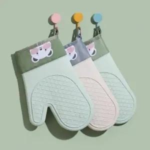 주방장갑 보호 오븐 곰돌이 전자레인지 2p세트 이중 실리콘 냄비 부엌 안전 큰손 벙어리 내열