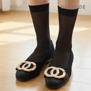 [딕슈]딕슈 여성 장식 미들힐 통굽 세무 펌프스 구두 S373