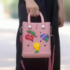 핑크 분홍색 미니 젤리 크로스백 기념 롱타임헬씨 EVA 어린이집 굿즈 비비드 방수가방 선물 과일