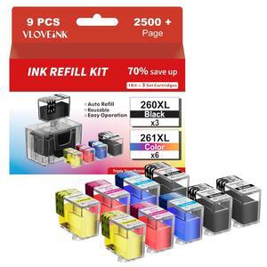260XL 261XL 캐논용 잉크 리필 키트 및 261 카트리지용 캐논 TS6420a 카트리지 PIXMA TS6400 TS6420 TR7020a TR7000 TR7020 TS5320, 9팩(3BK/2C/2M/2Y)
