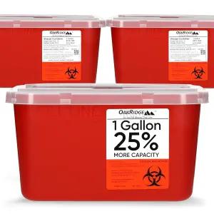 오크리지 가정용 및 전문가용 대형 샤프 용기 1갤런(3팩) 생물학적 위험 바늘 주사기 폐기 팝업 뚜껑 CDC