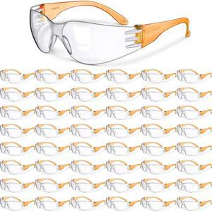 Weewooday 48개 안전 안경 원사이즈 눈 보호 고글, 작업실용 투명 렌즈 포함 (맑음, 주황색)
