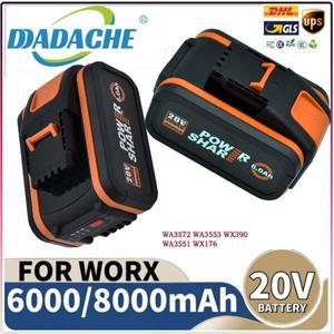 Worx 20V 8.0Ah 리튬 배터리 충전식 WA3553 WA3570  WORX 전기 및 정원 도구용