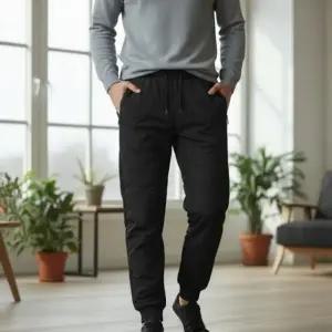 작업복바지 기모바지 블랙 L 여성바지 블랙바지 터틀넥티셔츠 따뜻한바지