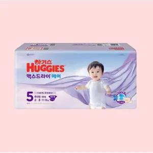 하기스 맥스드라이 에어 5단계 밴드형 공용 44매 2개 일회용기저귀 아기기저귀