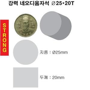 [2개구성] 초강력 네오디움 영구 25X20T 1개 네오듐 네오디뮴 네오디미움 ARWB62F71