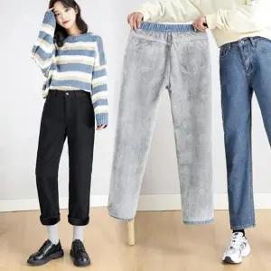 키작녀 9부 일자 밍크 기모청바지 밴딩 데님팬츠 연청 블랙_24127849