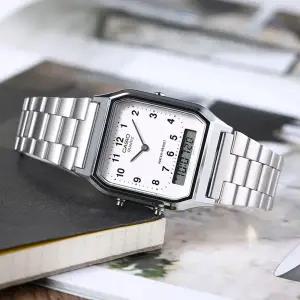 [카시오]아나디지 스퀘어 남녀 공용 커플시계 레트로 메탈시계