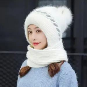 꽈배기 니트 겨울 비니 모자 목도리 세트 방한 털모자 여자 벙거지 방한 겨울 비니 따뜻한 룩 이쁜
