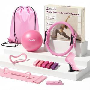 엘라라핏 홈 필라테스 링 및 볼 세트, 5개의 저항 밴드가 있는 여성용 13인치 매직 서클 운동 필수품 초보자용 스타터 키트, 15분간의 일상으로 전신 토닝으로 몸매를 가꾸세요
