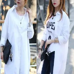 여성롱셔츠 무지 오버핏 순면 롱 셔츠 블라우스 사무실 정장 하객룩