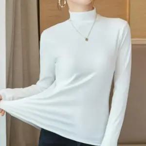 여성 겨울 소프트 웜 하프넥 반목 긴팔 목폴라 티셔츠