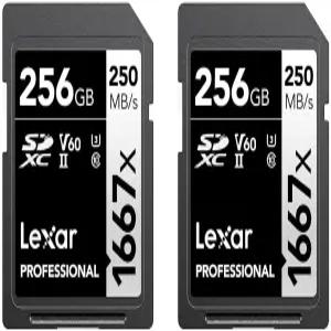 256GB(2팩) 프로페셔널 667x SD 카드 UHS-II C0 U3 V60 풀 HD 4K 250 읽기 SDXC 메모리 사진작가