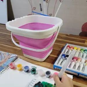 고품질 접이식 미술물통 사각형 유화물통 물감 통 미술 재료 정리함 (WFKG0RI)