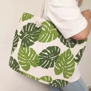 캐주얼 바나나잎 프린팅 캔버스 빅백 로프끈 숄더 에코백