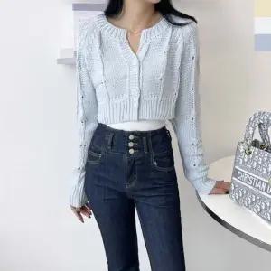 반팔가디건 펀칭 크롭 베이직 가디건