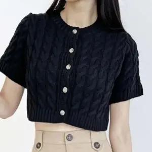 크롭 여성 가디건 꽈배기 여자 반팔 가디건 3색