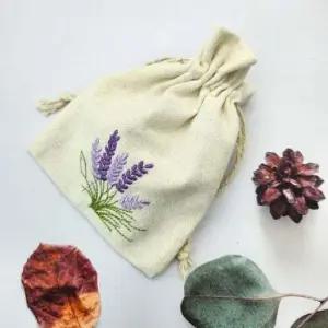 파우치 라벤더 자수 파우치 10x14cm 캔버스 화이트