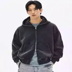 매장정품 sovermentwithlomort 950G 컷 블리치 후드 짚업-페이드 블랙-