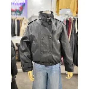 밸리걸 세이브존01 하이넥 퍼안감 페이크 레더 블루종 자켓 824710-1