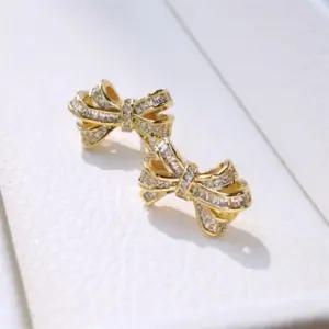 여성용 섬세한 미니 큐빅 리본 디자인 은침 스터드 귀걸이