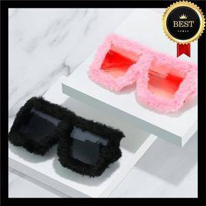 UV400 아이웨어 여성용 선글라스 펑크 부드러운 퍼 플러시 섹시