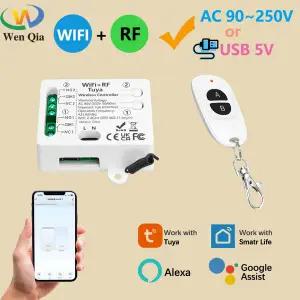 호환   WiFi RF 스마트 스위치 AC 110V 220V 2채널 건식 접점 릴레이 및 433MHz 무선 리모컨 구글 어시스턴
