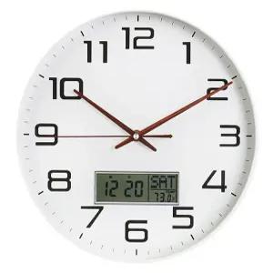 홈컴퍼니 원형 LCD 온도 날짜 인테리어 심플 아날로그 무소음 건전지 벽시계 30CM