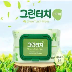 그린터치물티슈 100개입 30개 캡형 저자극 피톤치드그린 그린 자연 물티슈 물티수 아기 리필